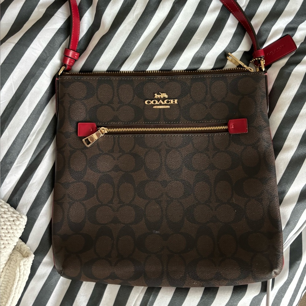 Red and Brown Leather Coach Crossbody Purse